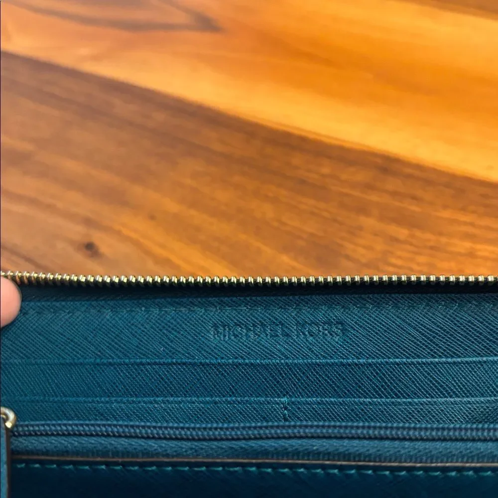 Michael Kors Explore Teal Zip Around Wallet